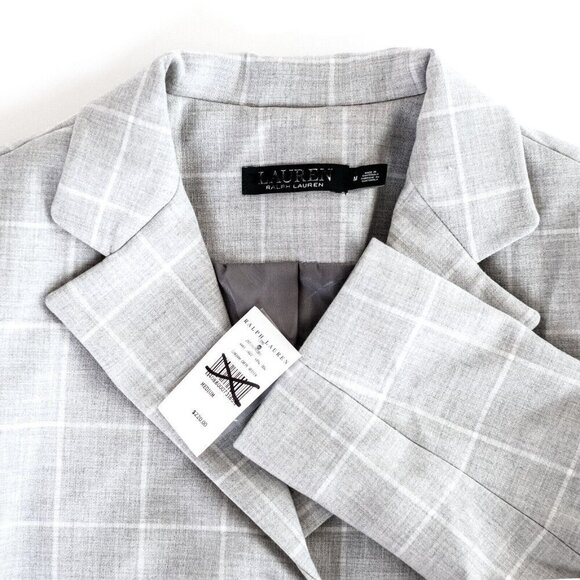 NWT Lauren Ralph Lauren Women's Gray Plaid Gingham Crepe Reefer Coat - Size M - Picture 8 of 11
